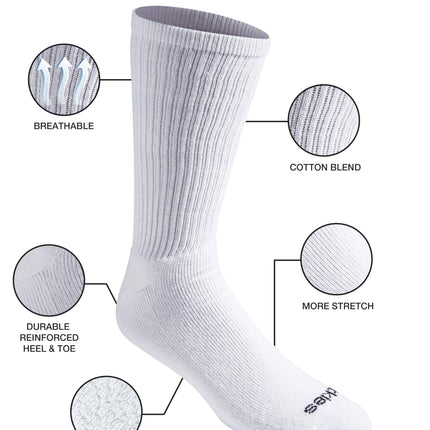 Dickies Men's Cotton Blend Cushioned Work Crew Socks, Available in L-XL, 36, White (18 Pairs), Large (Pack of 18)