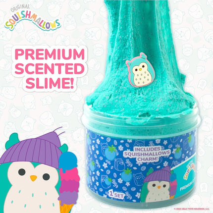 Original Squishmallows Winston The Owl Premium Scented Slime, Blue Raspberry Scented, 2 Fun Add Ins, Pre-Made Slime for Kids, Great 6 Year Old Toys, Super Soft Squishy Toy, 8 oz.