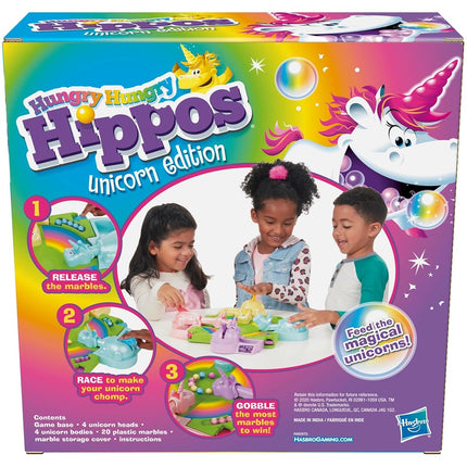 Hasbro Gaming Hungry Hungry Hippos Unicorn Edition Board Game; Pre-School Game for Kids ages 4 and Up; For 2 to 4 Players