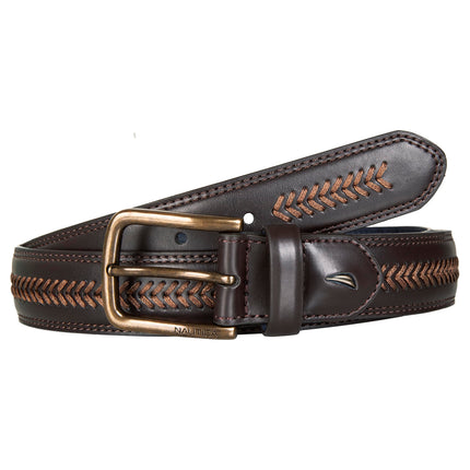 Nautica Mens Double Stitch Dress Leather Belt for Suits and Pants, Leather Laced - Brown, 40"