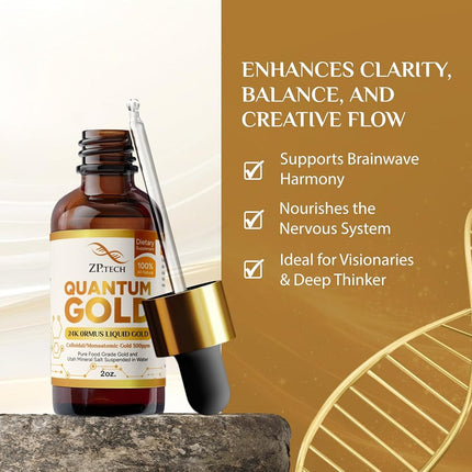 Quantum Gold | Liquid Ormus Monoatomic 24K Gold Supplement Drops for Pineal Gland Activation, Lucid Dreaming & Higher Energy Alignment | 2oz.