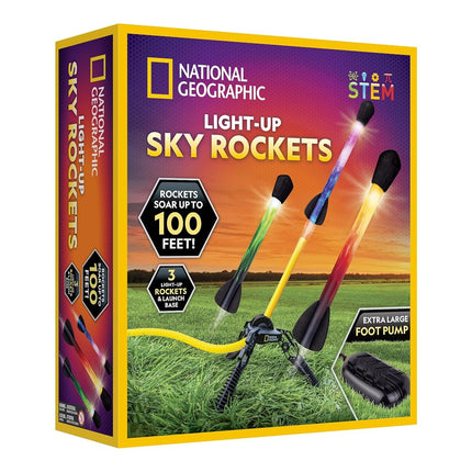 NATIONAL GEOGRAPHIC Air Rocket Launcher Toy – LED Foam Rocket Launcher Science Kit for Kids, Jump and Launch Kid-Powered Foam Air Rockets up to 30.5 Meters, Kids Outdoor Activities, STEM Toys