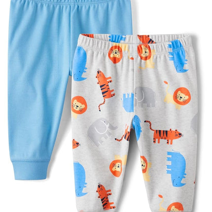 The Children's Place Pantalons de jogging pour bébés garçons et nouveau-nés, Bleu/Safari, Paquet de 2, 3-6 Mois