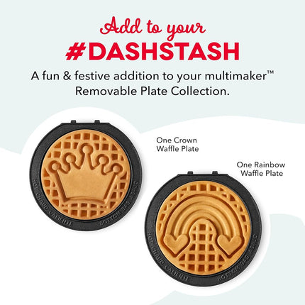 DASH Multimaker Mini System Two 4” Ceramic Nonstick Removable Waffle Plates (Crown & Rainbow) - 2Pc Plate Pack Compatible with Dash MultiMaker Mini System, Ceramic Nonstick Surface