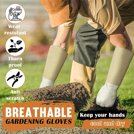 HANDLANDY Pruning Gloves Long for Men & Women, Pigskin Leather Rose Gardening Gloves- Breathable & Durability Gauntlet Glove