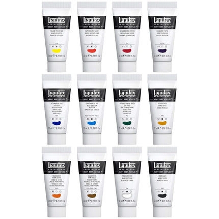 Pintura acrílica de cuerpo denso profesional Liquitex, 12 x 22 ml (0,74 oz), juego de elementos esenciales