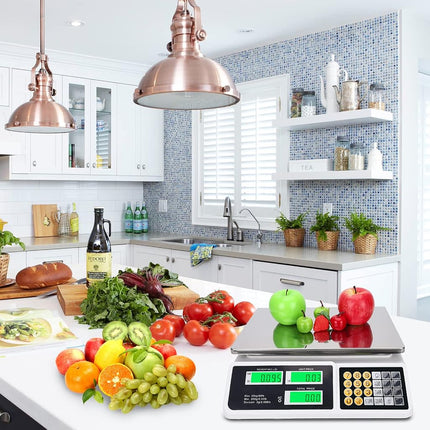 Balance de calcul du prix YIFOR 88lb/40kg, balance numérique commerciale à écran LCD avec plate-forme en acier inoxydable, balance pour fruits et légumes et aliments pour marché de producteurs, points de vente, boucherie (plateau plat)