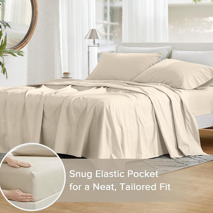 Comfort Spaces 100% Cotton Sheets Queen, Breathable & Ultra Soft Cotton Sheets, Naturally Cool Cotton Bed Sheets with 14" Elastic Pocket Fits up to 16" Mattress, All Seasons Sheet Set, Cream 4 Piece