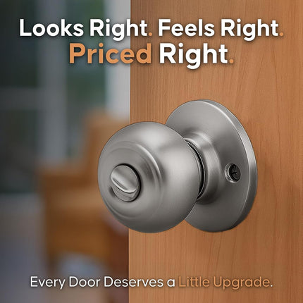 Copper Creek Door Knobs - Round Colonial with Privacy Locking Function - Interior Door Knobs for Home Improvement - Locking Door Knob for Bedroom & Bathroom - Satin Stainless - 3 Pack