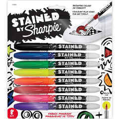 Stained by Sharpie Brush Tip Fabric Markers, 8 Col