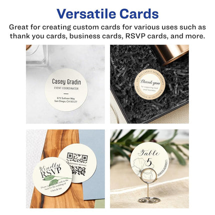 Avery Printable Round Business Cards with Sure Feed Technology, 2" Diameter, Ivory Cardstock, Print-to-the-Edge, Laser/Inkjet Cards, 300 Total
