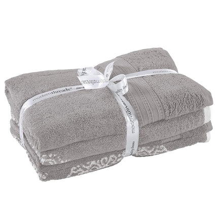 Modern Threads Artesia Damask 6-Piece 100% Combed Cotton Reversible Yarn Dyed Jacquard Towel Set Grey