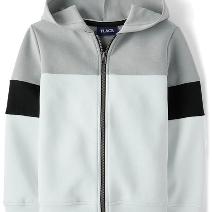 Sudadera con capucha de punto Scuba de manga larga para niño de The Children's Place, con cremallera y bloques de color Icicle, talla XXG