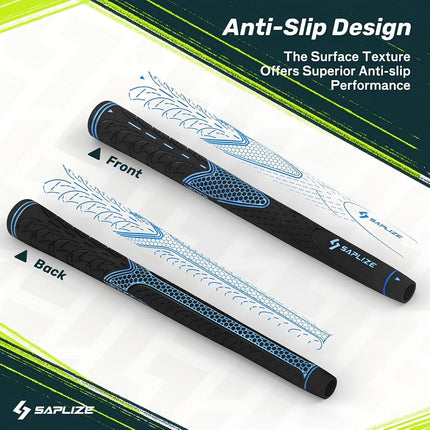 SAPLIZE Classic Rubber Golf Grips 13 Pack, High Feedback, Non-Slip, 13 Grips with Full Solvent Kit, Standard Size, Blue, CC01 Series