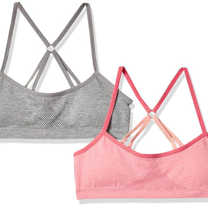 Hanes Girls' Big ComfortFlex Fit Seamless Racerback 2-Pack, Coral Tide Pink/Heather Grey, Medium
