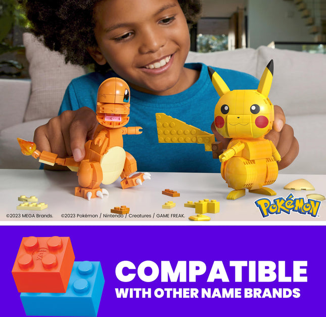 MEGA Pokémon Figuras de Acción para Construir, Trío de la Región Kanto con 529 Piezas, Pikachu, Charmander y Meowth Construibles y Articulables
