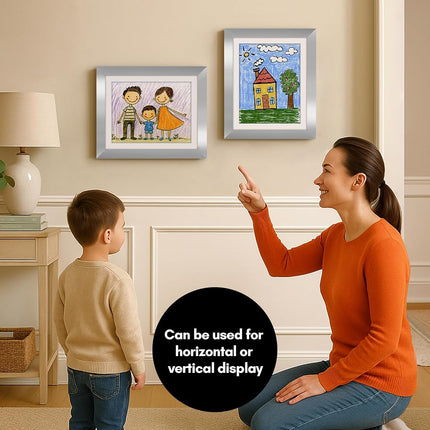 Americanflat - 2 Pack - Kids Artwork Display Frame Changeable (Silver) - Magnetic Door Holds 100 Art Pieces - A4 Size Display with Mount or 10x12.5 Without Mount - My Mini Masterpiece