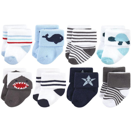 Hudson Baby Calcetines de Felpa y Algodón para Recién Nacidos, Motivo Animales Marinos, Paquete de 8, 0-6 Meses
