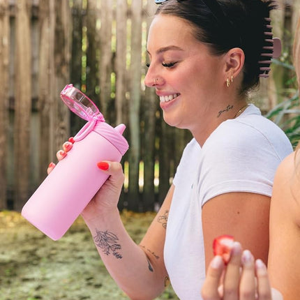 Ello Cooper 18oz Kids Stainless Steel Water Bottle with Straw and Carry Handle, Double Walled and Vacuum Insulated Metal, Leak Proof Locking Lid with Soft Silicone Spout, Reusable, BPA Free, Sage