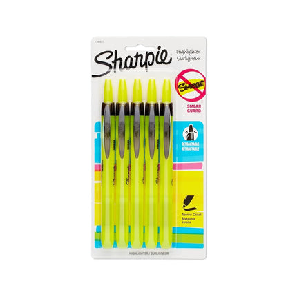 Sharpie Accent Retractable Highlighter, Chisel Tip, Fluorescent Yellow, 5-Count