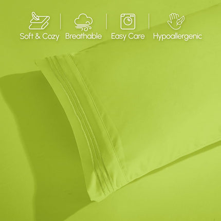 Elegant Comfort Luxurious 1500 Thread Count Egyptian Quality Three Line Embroidered Softest Premium Hotel Quality 4-Piece Bed Sheet Set, Wrinkle and Fade Resistant, Full, Lime