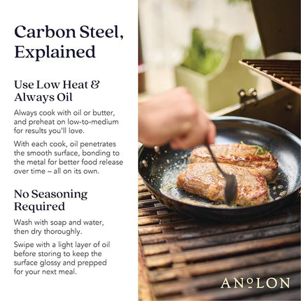 Anolon N2 Carbon Steel Frying Pan 25cm, Nonstick Skillet, Induction Compatible, Lightweight, Oven Safe to 400 C, Rust Resistant, Ergonomic Handle, Black Cookware