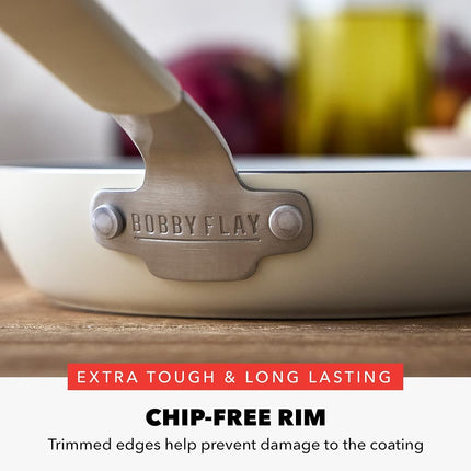 Poêle à frire antiadhésive GreenPan x Bobby Flay 8 po, en céramique diamant sans PFAS, compatible induction, poignée en silicone froide au toucher, facile à nettoyer au lave-vaisselle et au four, poêle à œufs et omelettes, crème