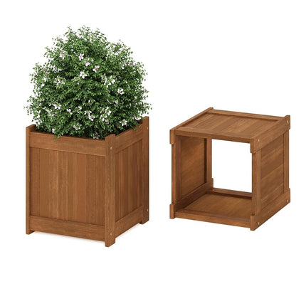 Furinno Tioman Hardwood Outdoor Flower Box, Planter Stand in Teak Oil, Natural