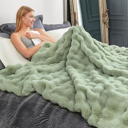 Cozy Bliss Faux Fur Throw Blanket for Couch, Bubbl