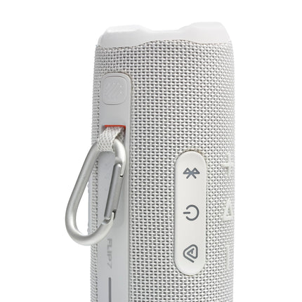 JBL Flip 7 - Altavoz portátil resistente al agua y a caídas, sonido Pro potente con AI Sound Boost, 16 horas de reproducción y sistema PushLock con accesorios intercambiables (blanco)
