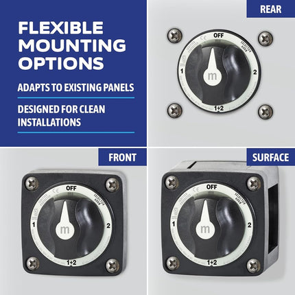 Blue Sea Systems Battery Switch m-Series Series 3 Position Selector, Black, 6008200