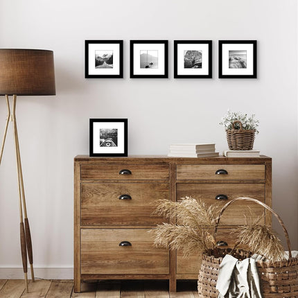 Americanflat 7x7 Picture Frame in Black - Set of 5 - Use as 4x4 Frame with Mat or 7x7 Frame Without Mat - Gallery Wall Frame Set with Plexiglass, Hanging Hardware, and Easel for Wall and Tabletop