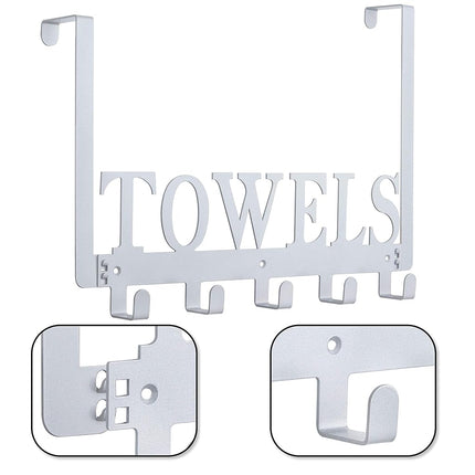Over The Door Hooks, Towel Hooks for Bathroom, Towel Rack Towel Holder for Bathroom Bedroom Kitchen Pool Beach Towels Bathrobe Wall Mount Hang on The Door Cabinet Cupboard (Silver Grey)