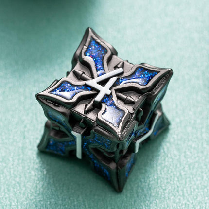 Metal Dice for DND - Spire Sanctum Series (Black Matte Blue Glitter)