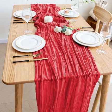 Wokceer Cheesecloth Table Runner Red 10FT Boho Gauze Runner, 6 Pack
