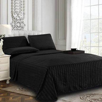 Elegant Comfort Best, Softest, Coziest 6-Piece Sheet Sets! - 1500 Premier Hotel Quality Luxurious Wrinkle Resistant 6-Piece Damask Stripe Bed Sheet Set, California King Black