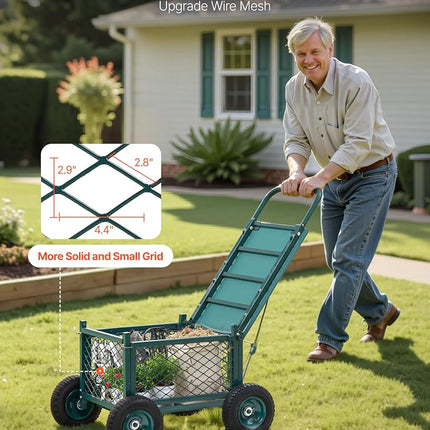 VEVOR Rolling Garden Cart with Seat, Metal Rolling Garden Work Seat with Wheels, Supports up to 181 kg, Heavy Duty Gardening Cart Scooter, Outdoor Wagon & Stool on Wheels for Lawn, Patio, Backyard