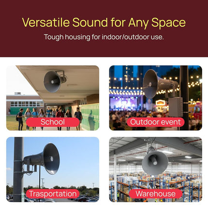 Pyle PA Horn Speaker, 16” All-Weather Outdoor/Indoor Megaphone Loudspeaker, 80Watt Power & 400Hz–5kHz, 16 Ohm, 70V/100V Transformer, Mounting Bracket