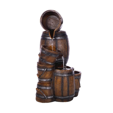 Alpine Corporation 24" H Indoor/Outdoor Tiered Barrels and Buckets Fountain, Brown