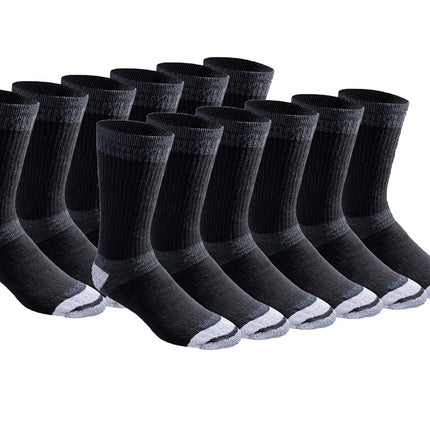 Dickies Men's Big & Tall Dri-tech Moisture Control Crew Socks Multipack, Black (12 Pairs), Shoe Size: 15-17