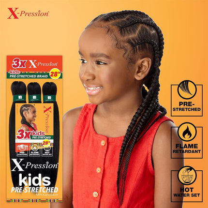 Sensationnel X-Pression Prestretched Braiding Hair - 3X Kids Braid 28 inch All Kanekalon Flame Retardant Synthetic Braid for Box Braids and Twists (1 pack, 4 MEDBROWN)