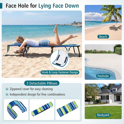 GYMAX Tanning Chair, 330lbs Beach Lounge Chair with Face Hole