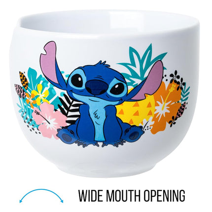 Silver Buffalo Lilo and Stitch Tropical Flowers Sitting Boxed 20oz Ceramic Ramen Bowl with Chopsticks