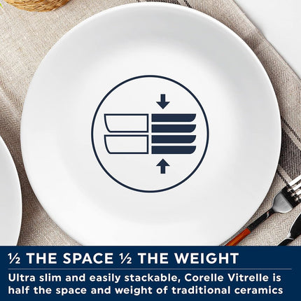 Ensemble de vaisselle Corelle (ensemble de 4 pièces, gris mystique) - Service pour 4 | Comprend 4 assiettes d'appoint | 80 % de verre recyclé | 3 fois plus durable, moitié moins encombrant et plus léger que la céramique traditionnelle