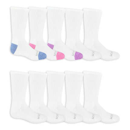 Fruit of the Loom - Calcetines casuales - Calcetines de tripulación acolchados duraderos 10 pares para niñas