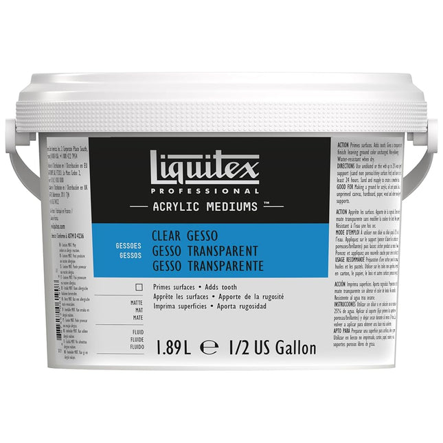 Liquitex Professional Gesso Surface Prep Medium, 1.89L (Half Gallon) Bucket, Clear Gesso