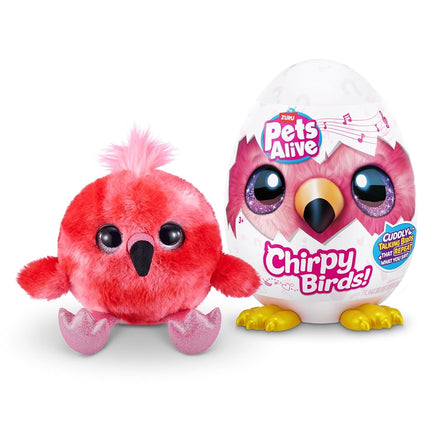 Pets Alive Chirpy Birds, Scampi the Flamingo, Surprise Interactive Toy Pets with Electronic Speak and Repeat, Sings 2 Unique Songs, 5 Layers of Surprises, 23 cm, Ages 3+ (Flamingo)