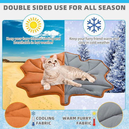 KOOLTAIL Upgrade Self Warming Cat Mat for Winter, Reversible Extra Cozy Pet Sleeping Blanket Pad for All Season, Thicken Self Heating Puppy Bed with Thermal Foil for Crate, Floor, Outdoor, Maple Leaf
