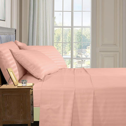 Elegant Comfort Softest and Coziest 6-Piece Sheet Set - 1500 Premium Hotel Quality Microfiber - Deep Pocket, Wrinkle Resistant 6-Piece Damask Stripe Bed Sheet Set, California King, Dusty Rose