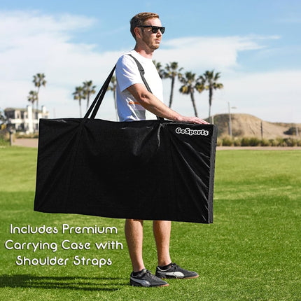 GoSports Regulation Size Solid Wood Cornhole Set - American Flag Design - Includes Two 4 ft x 2 ft Boards, 8 Bean Bags, Carrying Case, and Game Rules